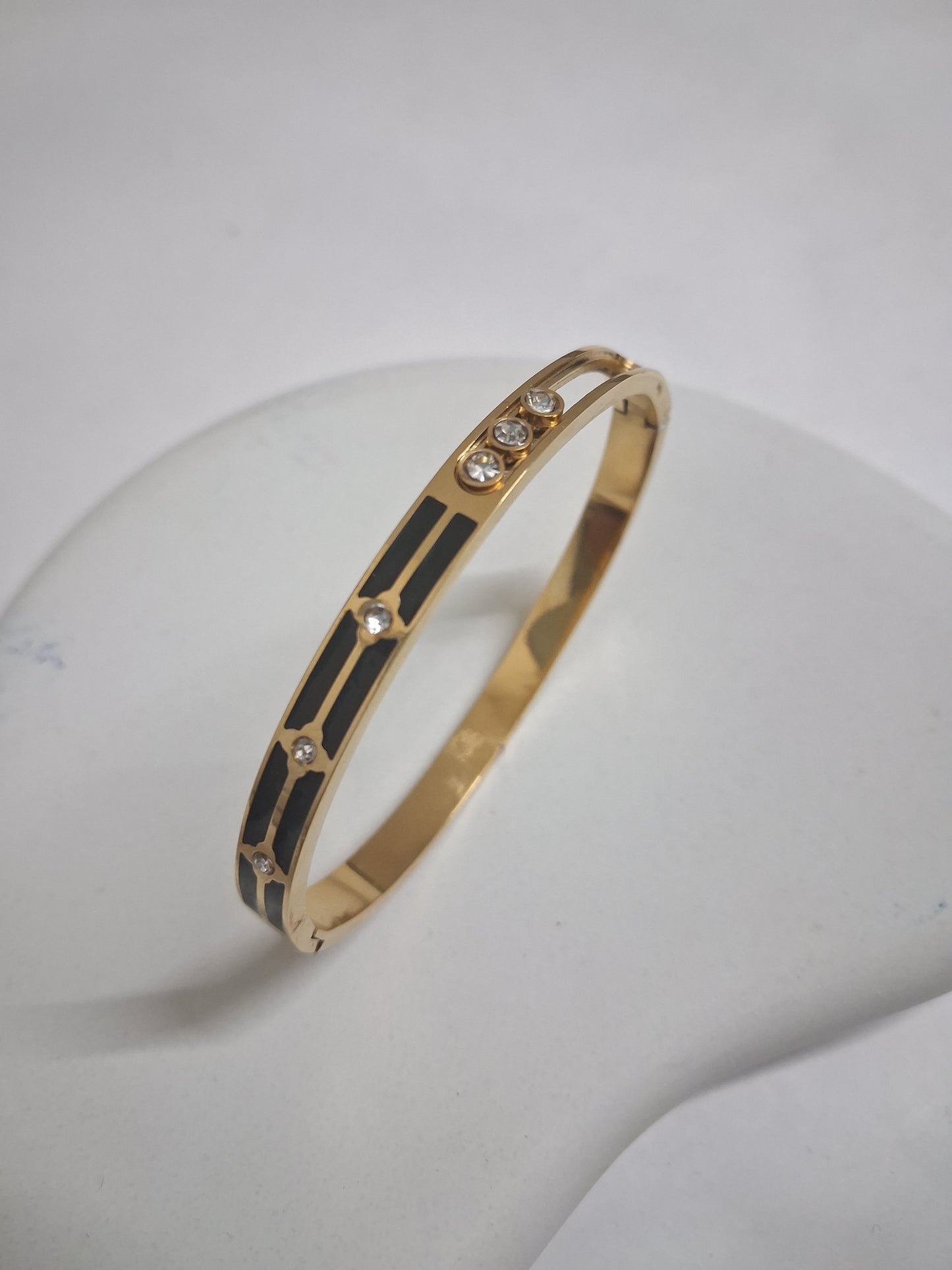 Black Enamel with Moving Stone Bracelet