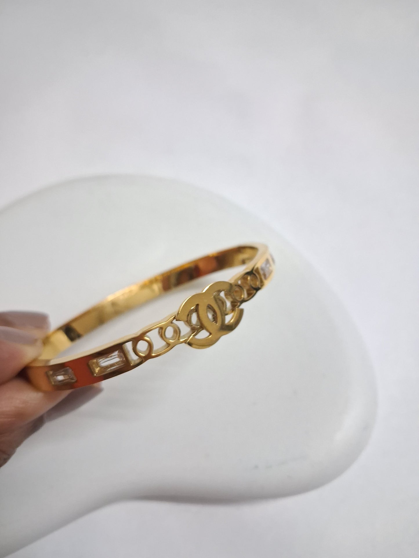 Brand Logo with 4 square white stoned Bracelet