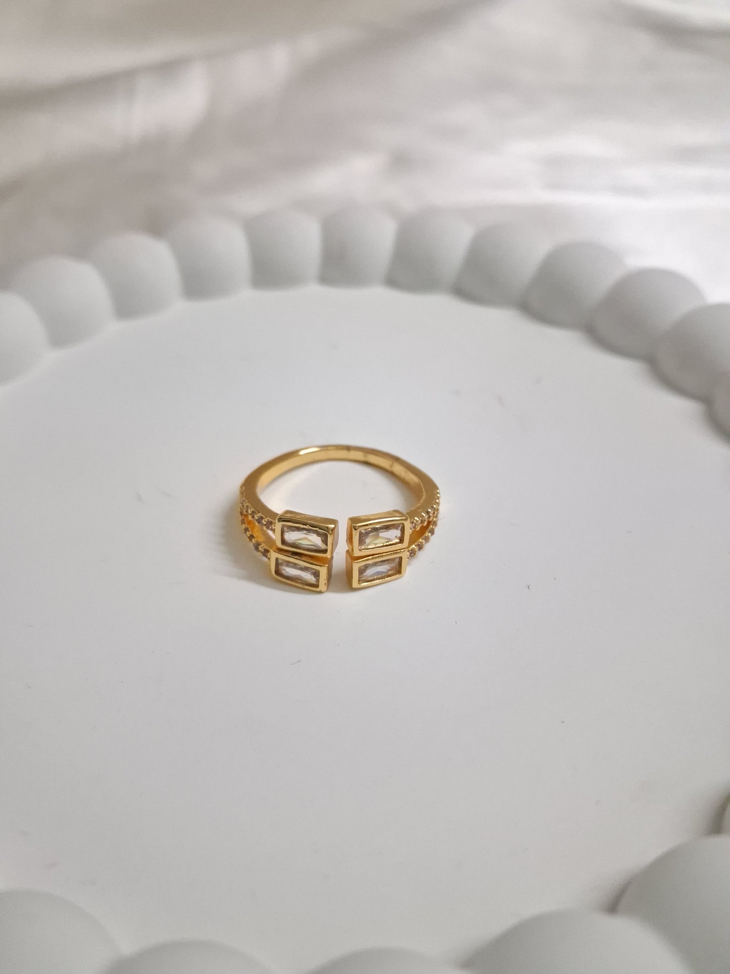 Square Stoned Open Stack Ring