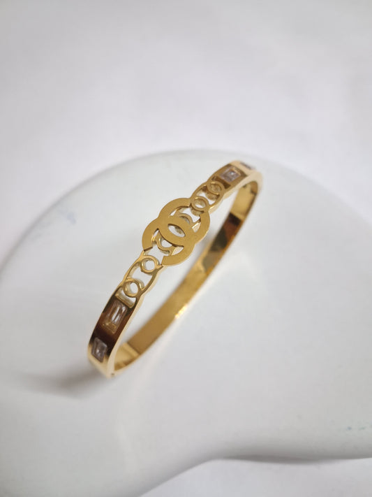 Brand Logo with 4 square white stoned Bracelet