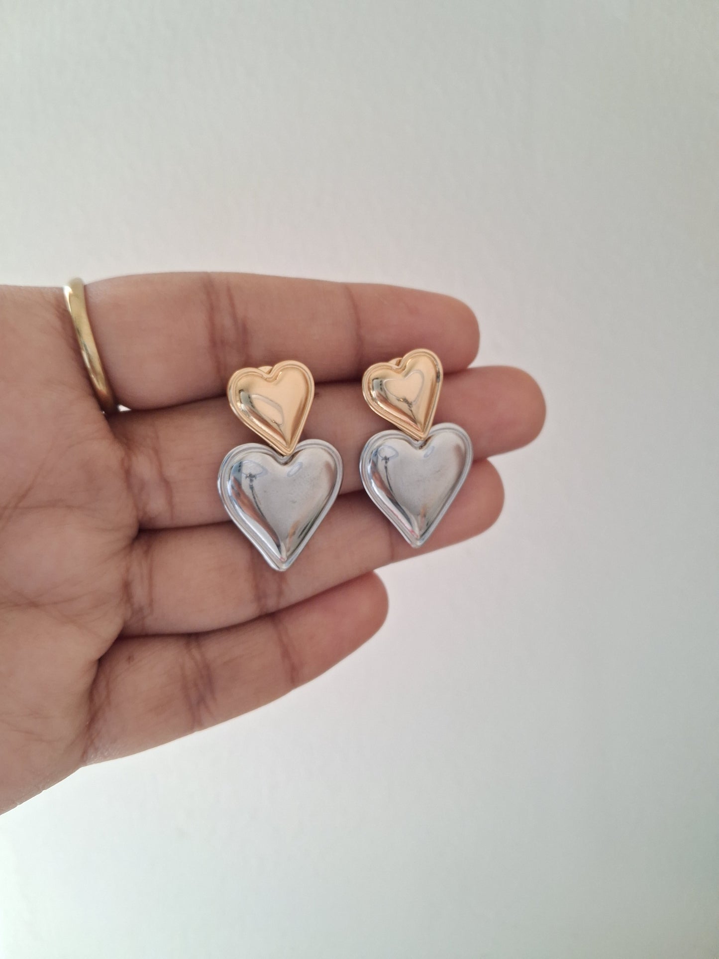 Double Layer Heart Earring-Mixed Metal
