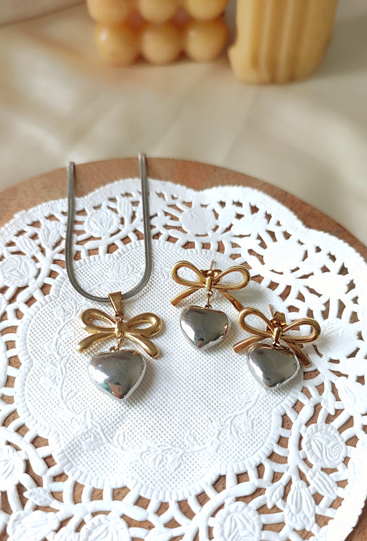 Mixed metal Bow - Heart combo