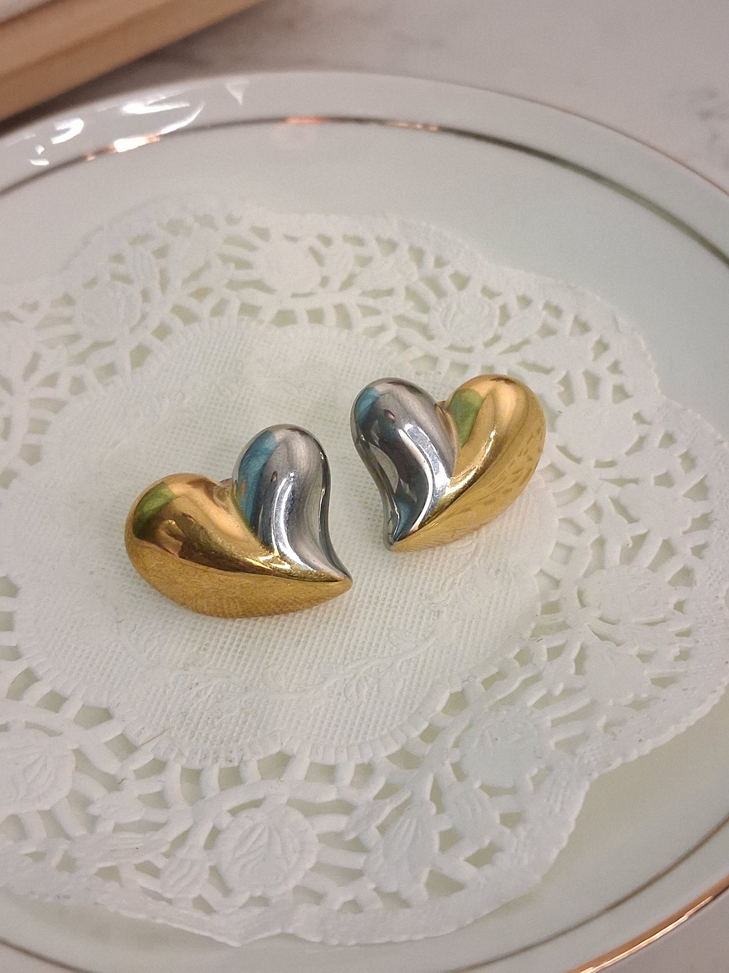 Mixed Metal Heart Stud