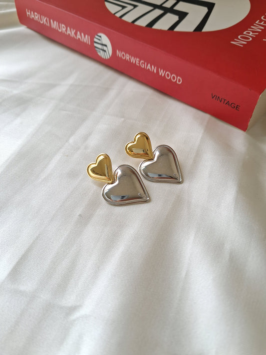 Double Layer Heart Earring-Mixed Metal