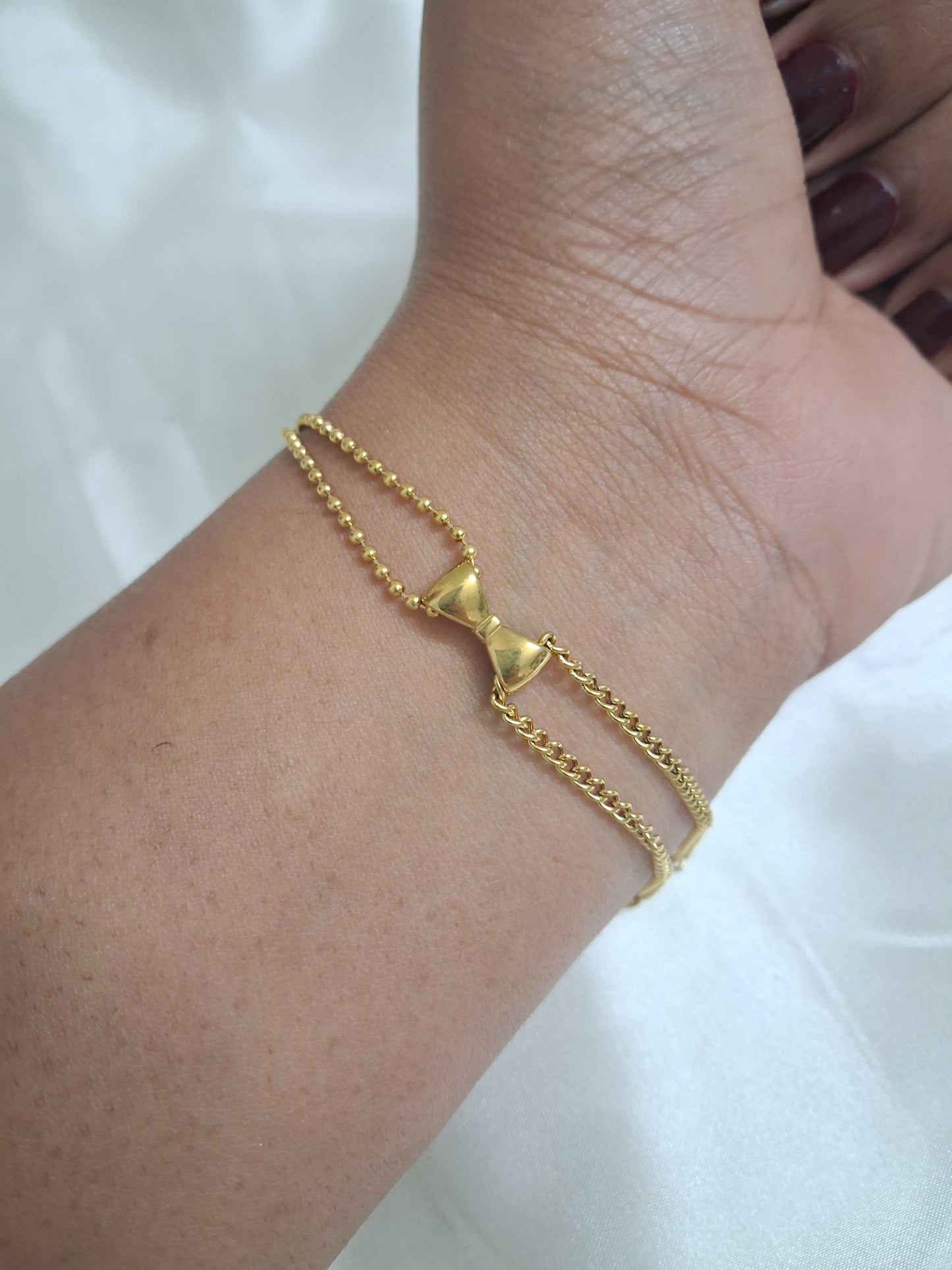 Bow on Layered Chain Bracelet