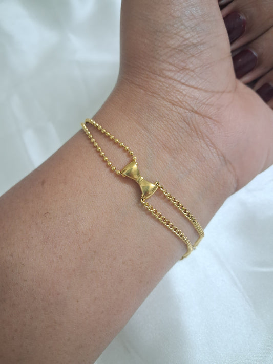 Bow on Layered Chain Bracelet