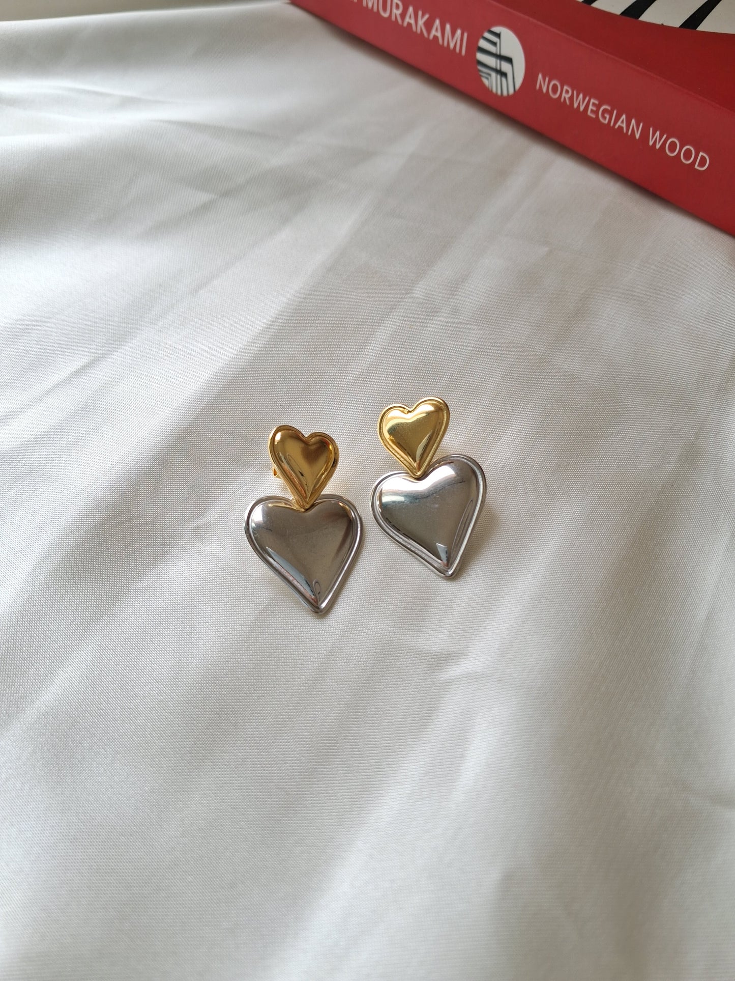 Double Layer Heart Earring-Mixed Metal