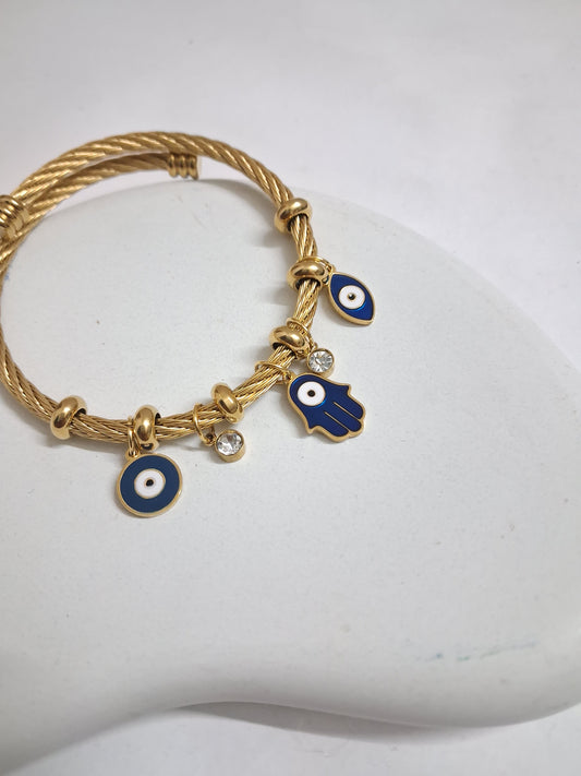 Hand & Eye Shaped Evil Eye Charm Bracelet