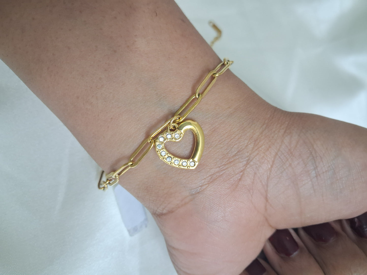 Link Chain Bracelet with Heart Charm