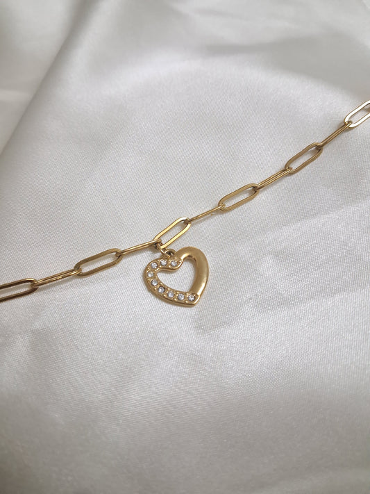 Link Chain Bracelet with Heart Charm